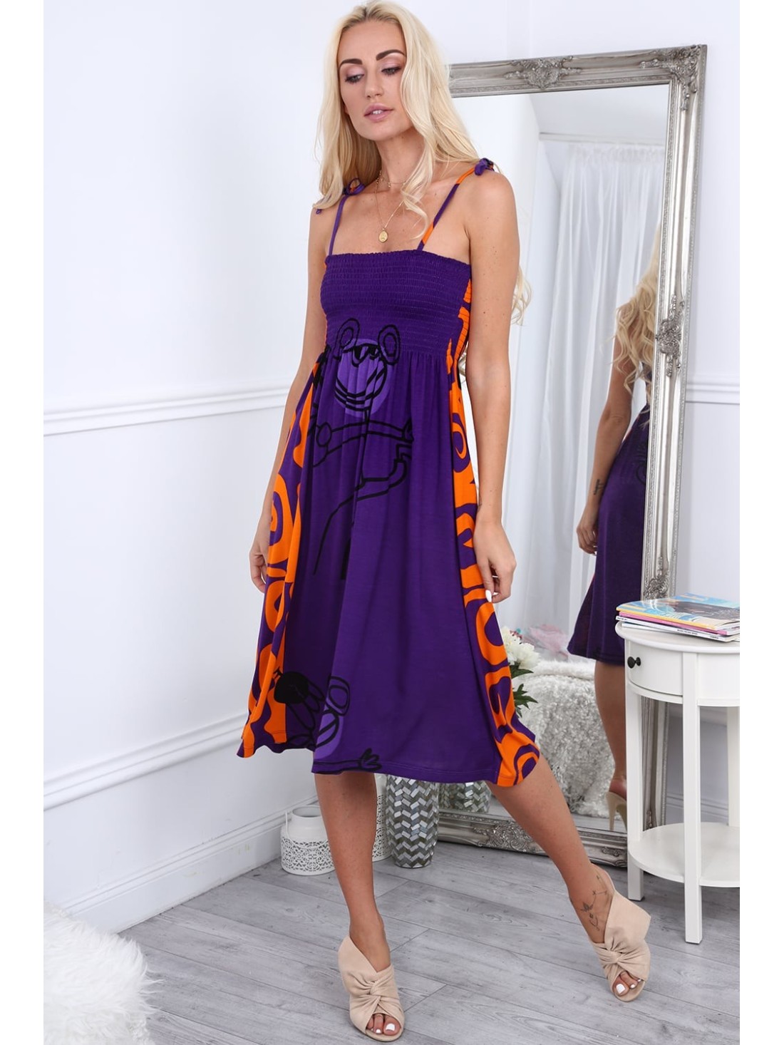 Purple dress with patterns for everyday use 0297 - Online store - Boutique